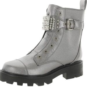 Karl Lagerfeld Paris Women's Lug-Sole Maeva Combat Boot with Crystal Detail